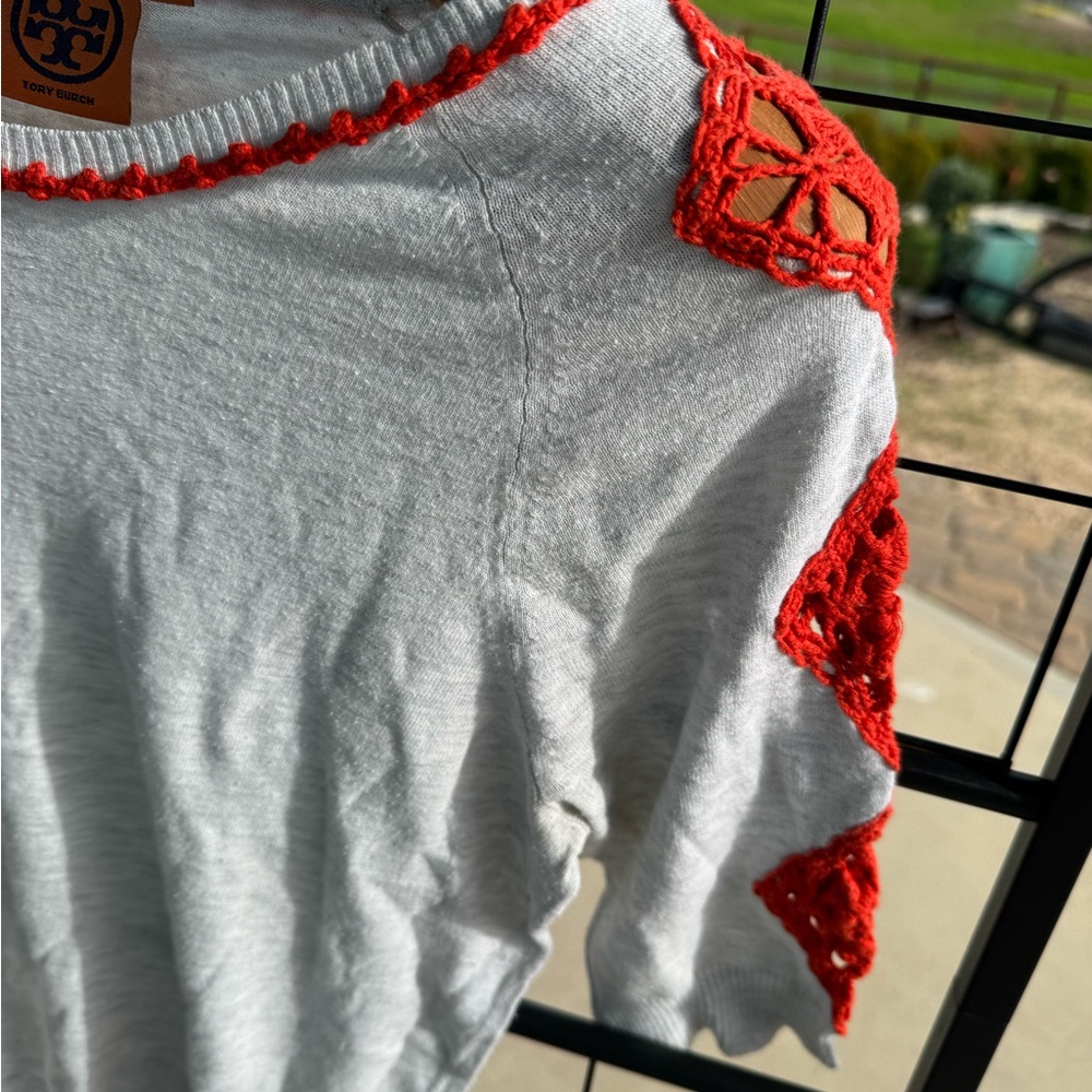 Tory Burch Gray Top with Red Accents - Picture 5 of 6